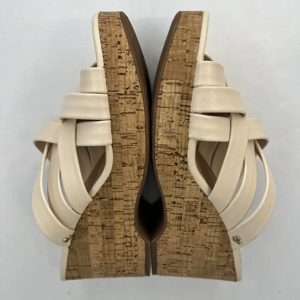 Sam & Libby Womens Cayla Ivory Faux Leather Cork Wedge Slide Size 9 Sandals